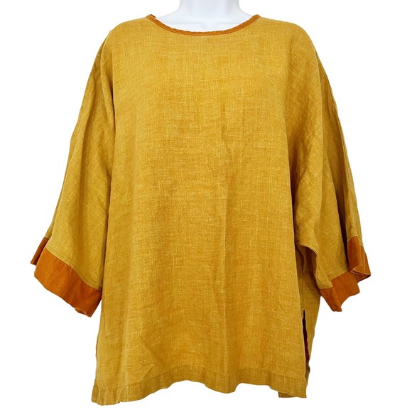 VTG CTC Carol Turner Collection Boxy Top Oversized Pullover Mustard Laganlook, S - Picture 2 of 12